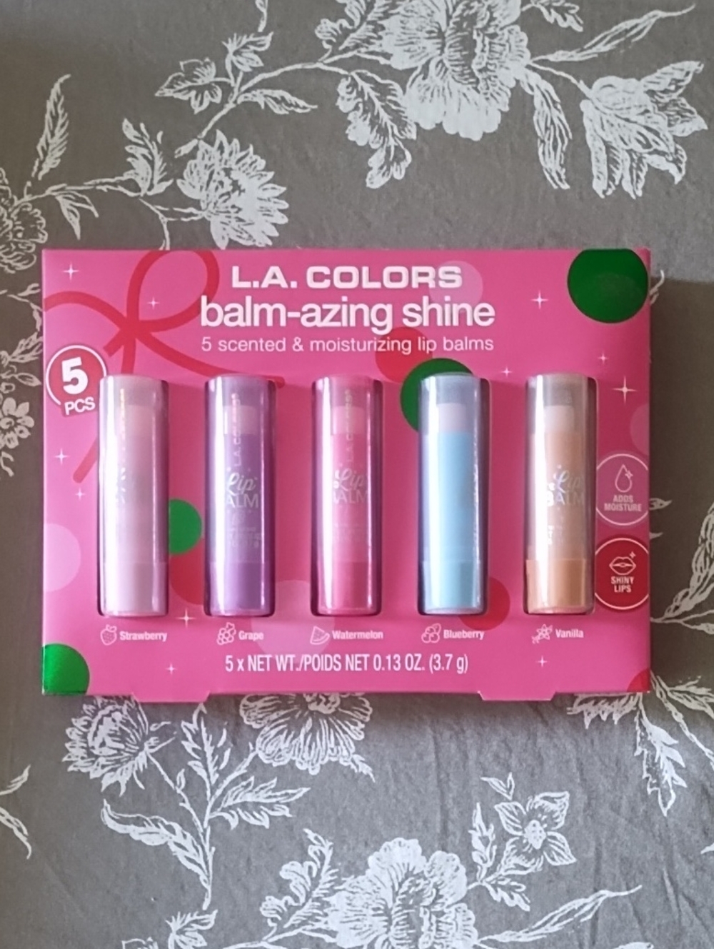 NWT L.A. COLORS balm-azing shine Lip Balm Set - Pink, Purple, Blue, Green, Red